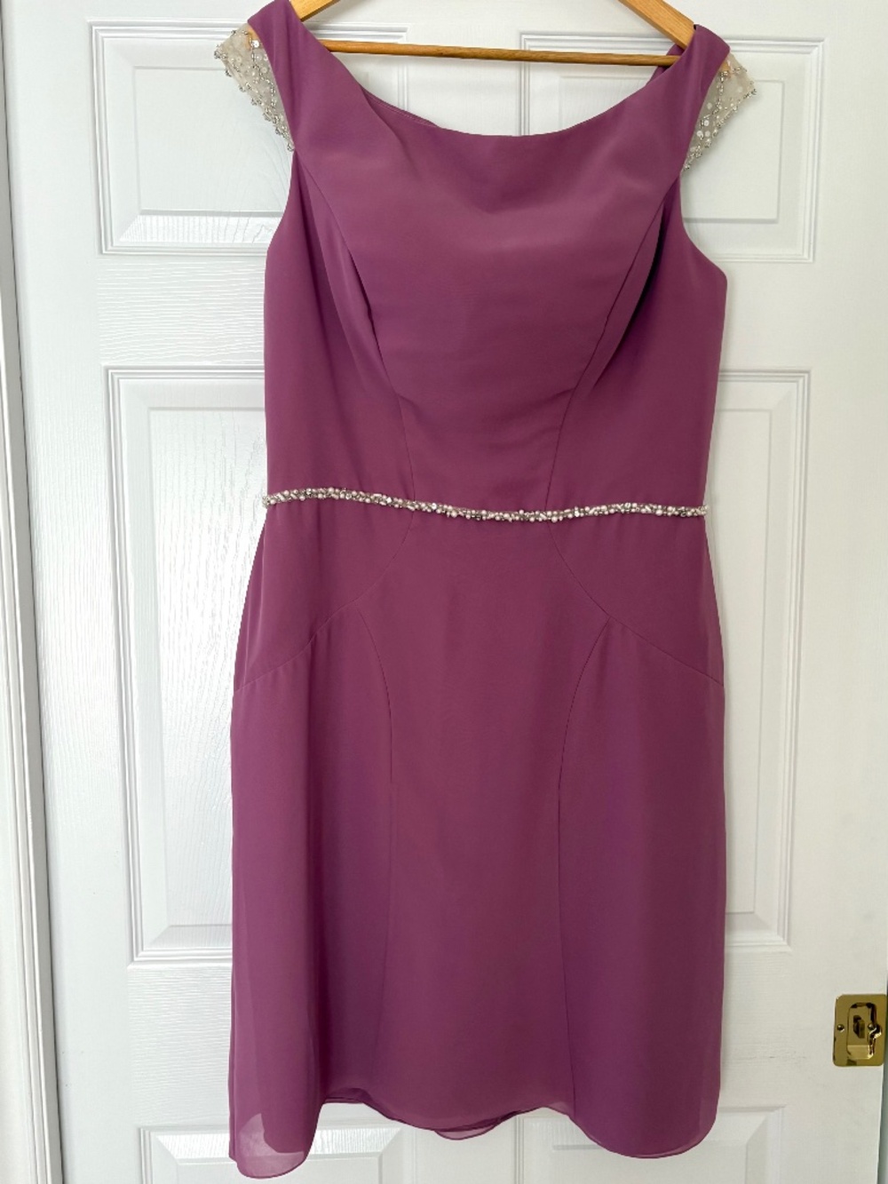 Tutto Bene Mauve Purple Beaded Cap Sleeve Cocktail Dress Belted Formal Womens 14